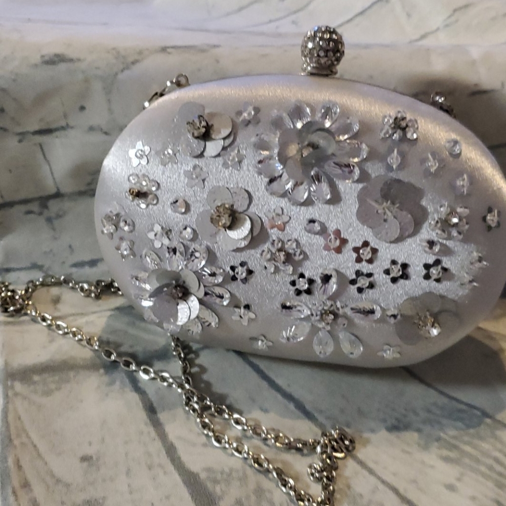 Silver clutch bag